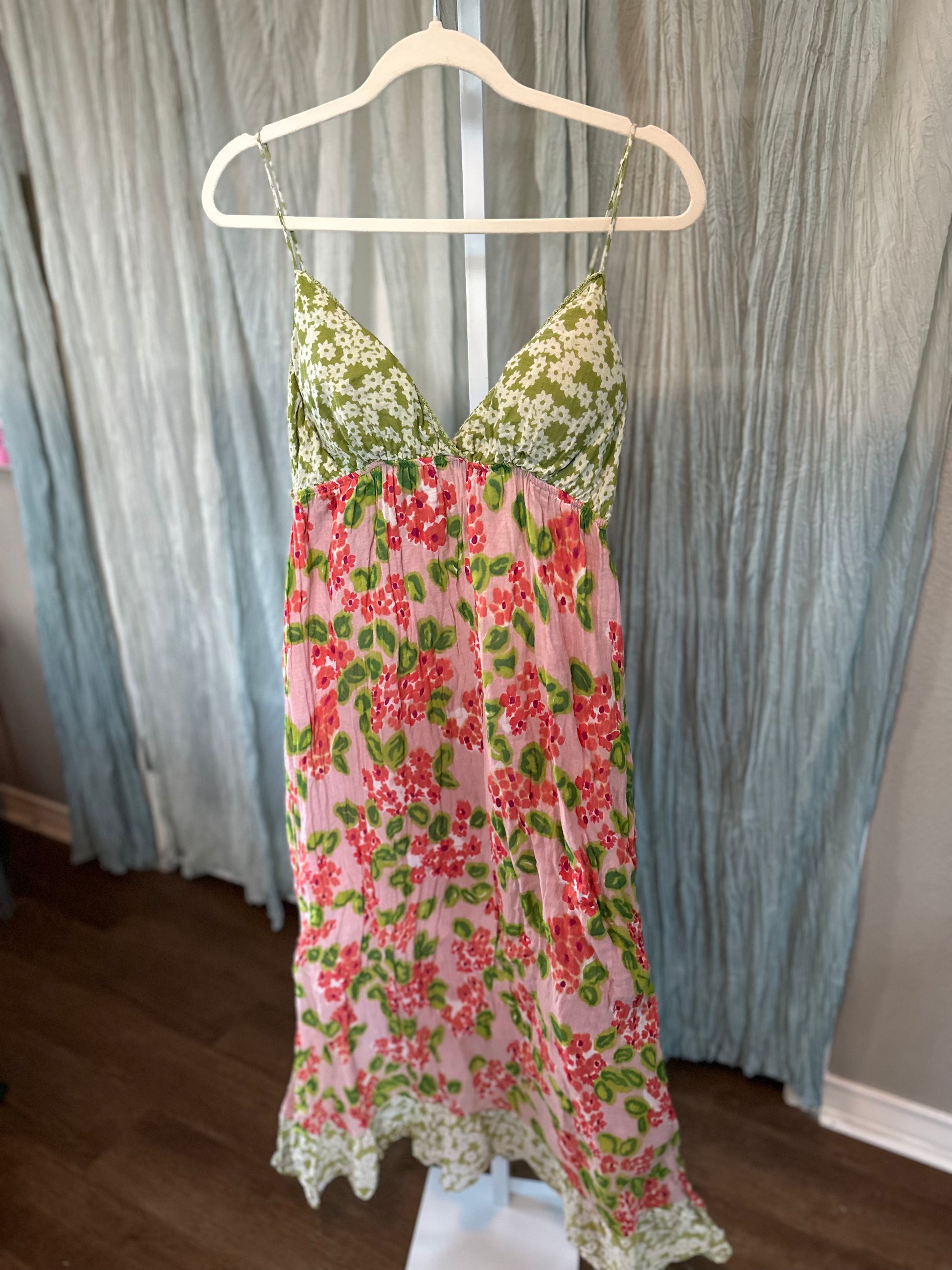 Pink & Green Floral Maxi Dress