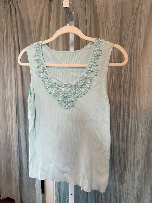 Beaded Knit Top in Mint Green