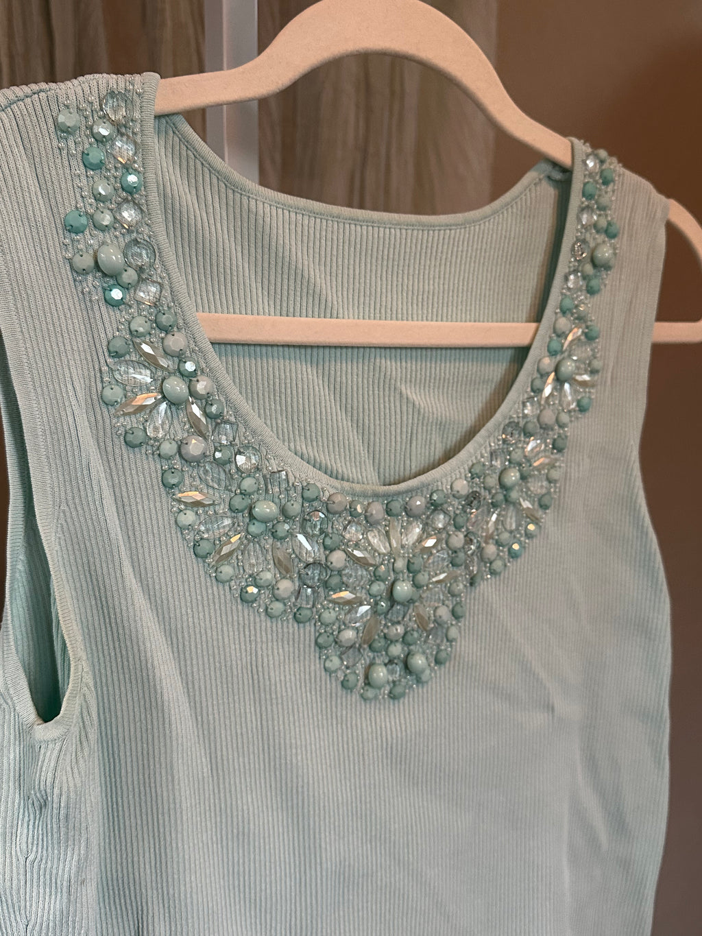 Beaded Knit Top in Mint Green