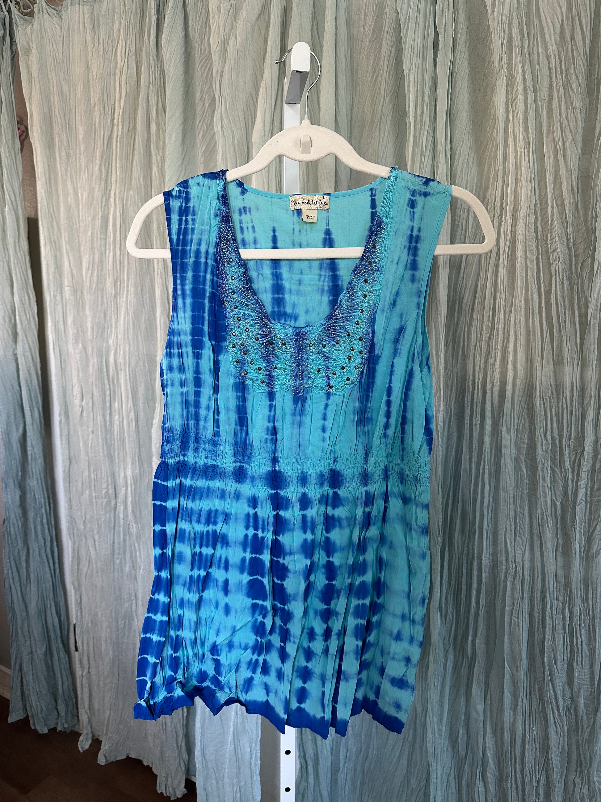 Blue Tie Dye Butterfly Top