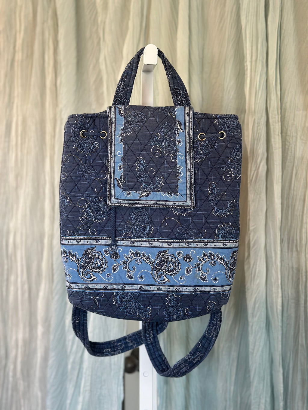 Blue Floral and Paisley Cotton Backpack