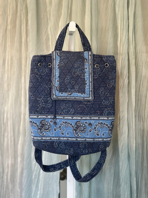 Blue Floral and Paisley Cotton Backpack