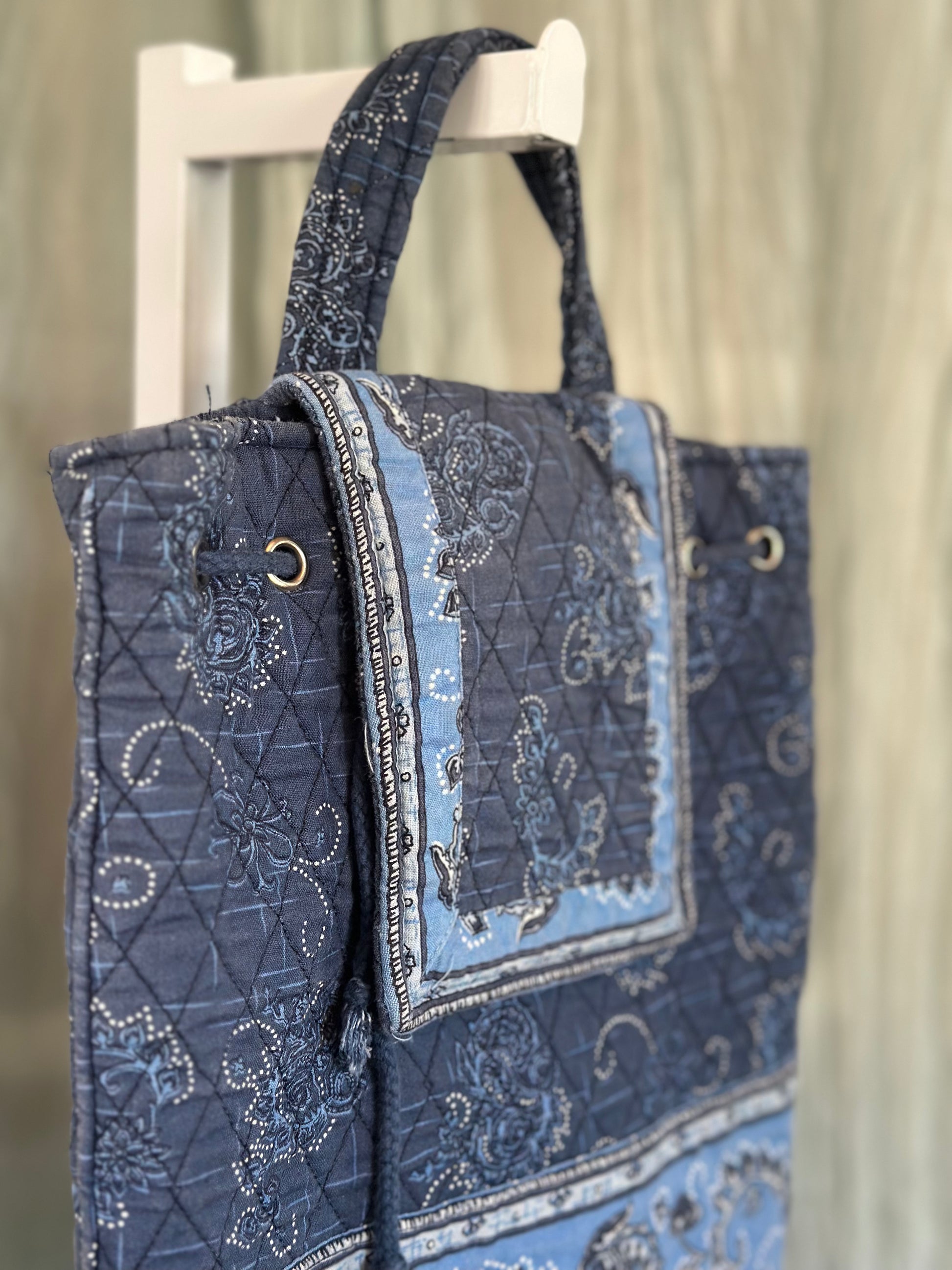 Blue Floral and Paisley Cotton Backpack