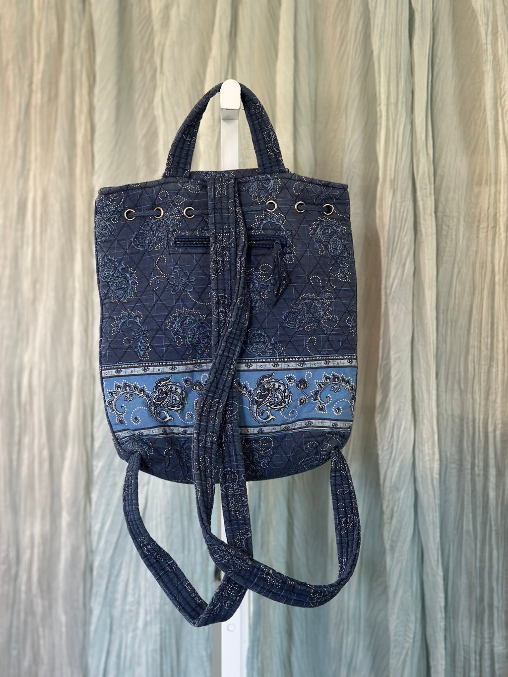 Blue Floral and Paisley Cotton Backpack