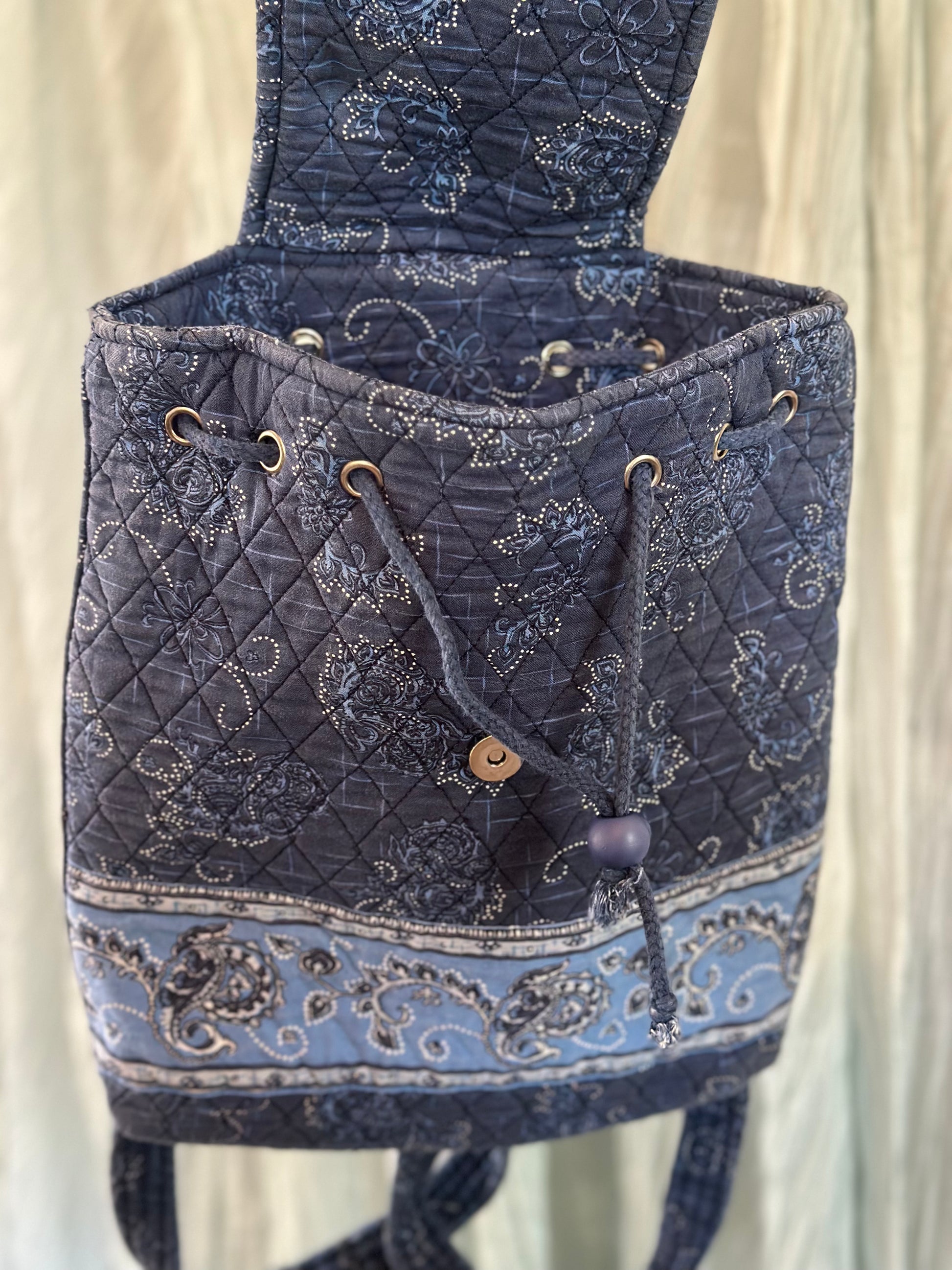Blue Floral and Paisley Cotton Backpack