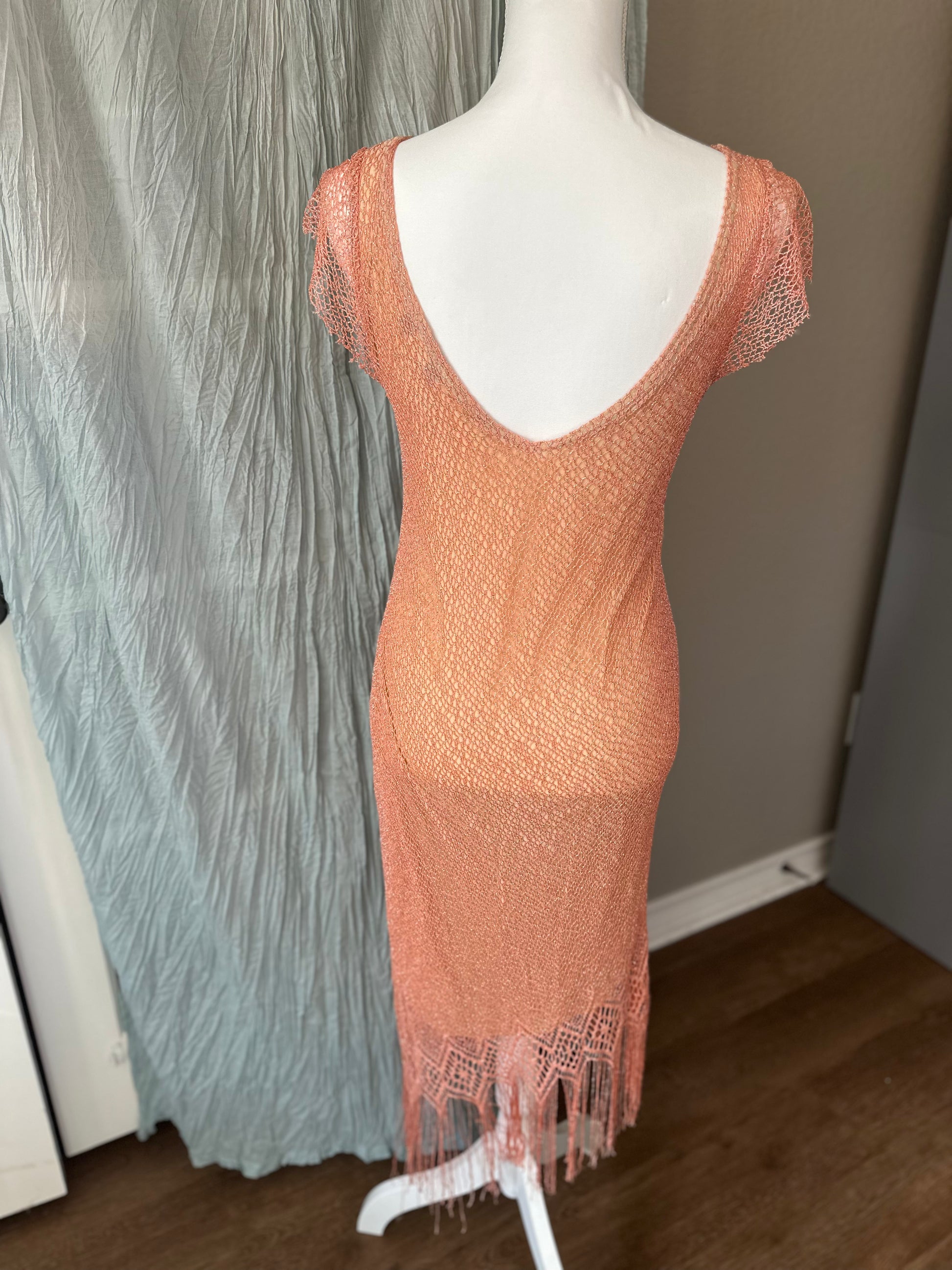 Nicole Michelle Crochet Dress with Asymmetrical Hem