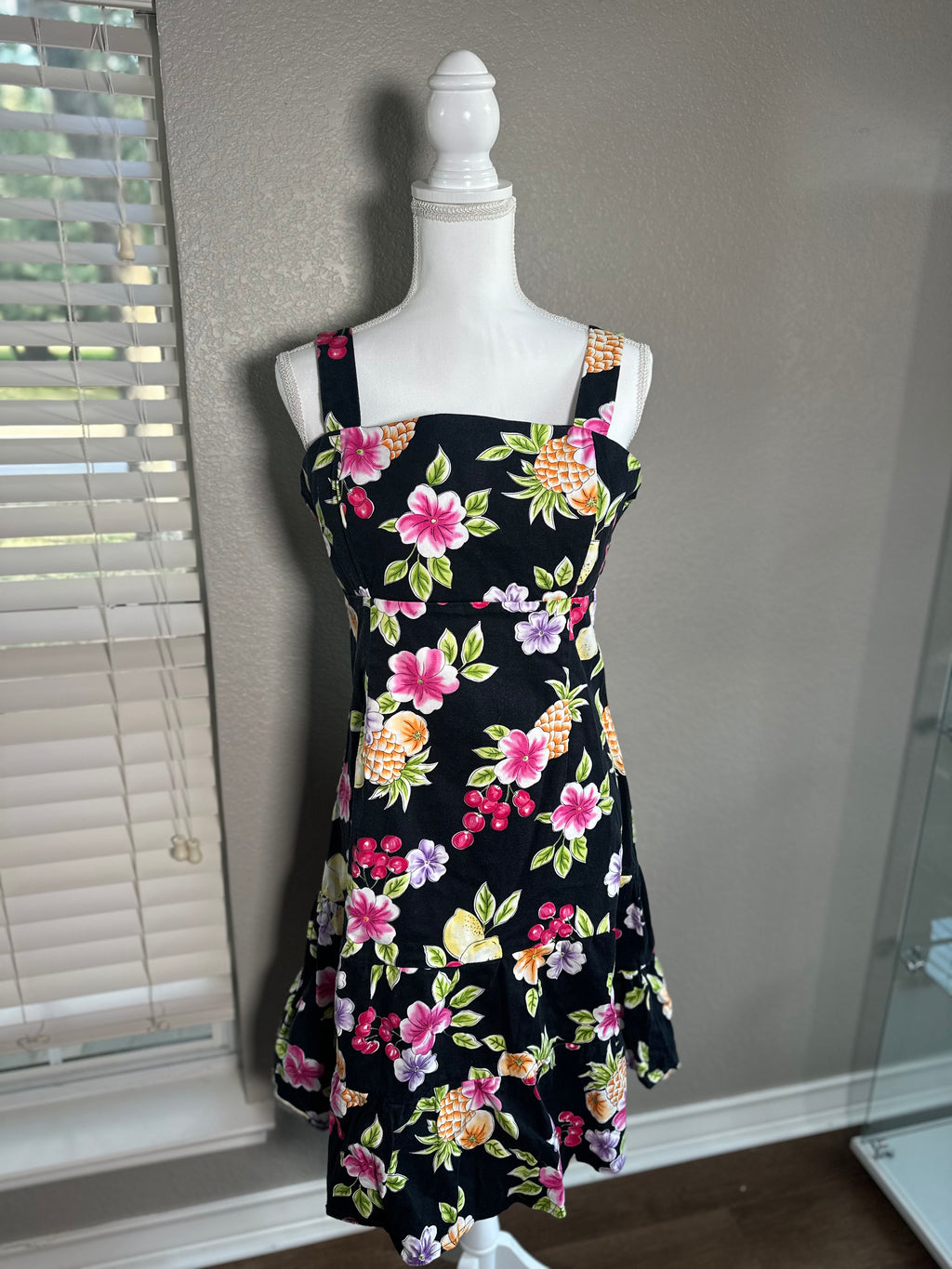 Karin Stevens Black Floral/Fruit Printed Dress